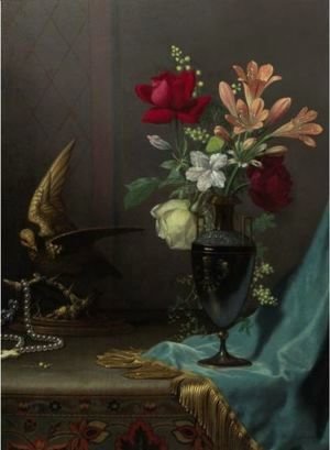 Vase Of Mixed Flowers With A Dove