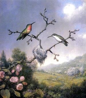Martin Johnson Heade - Hummingbirds And Apple Blossoms