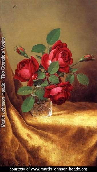 Martin Johnson Heade - Red Roses In A Crystal Goblet