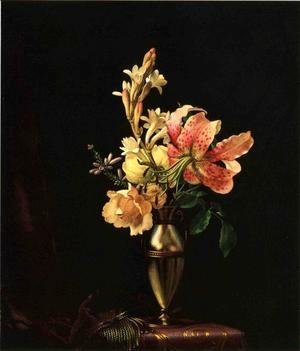 Martin Johnson Heade - Still Life With Flowers In A Silver Vase