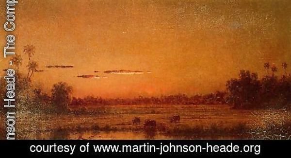 Martin Johnson Heade - Sunset With Group Of Palms