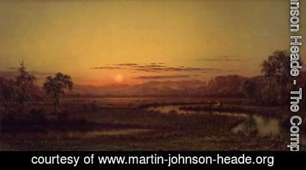Martin Johnson Heade - Two Fishermen In The Marsh  At Sunset