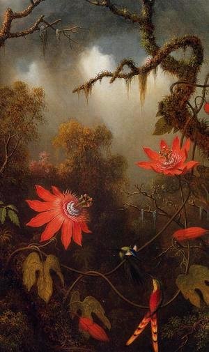 Martin Johnson Heade - Two Hummingbirds Perched On Passion Flower Vines