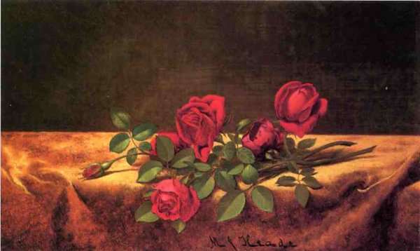 Roses Lying On Gold Velvet by Martin Johnson Heade