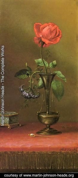 Martin Johnson Heade - Red Rose And Heliotrope In A Vase