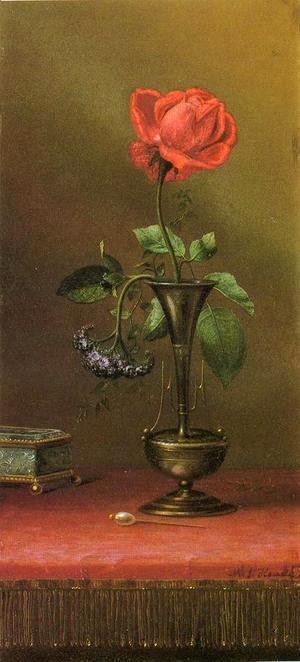 Martin Johnson Heade - Red Rose And Heliotrope In A Vase