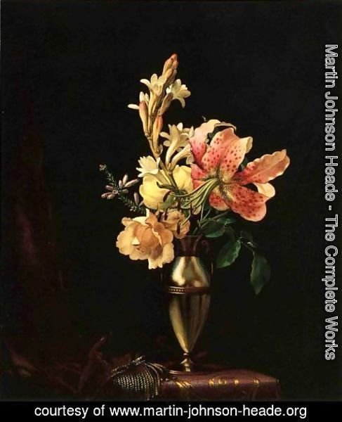 Martin Johnson Heade - Still Life With Flowers In A Silver Vase