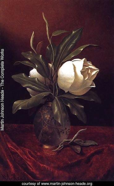 Two Magnolia Blossoms In A Glass Vase