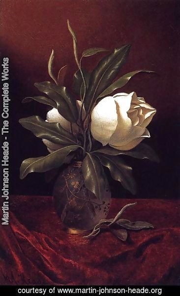 Martin Johnson Heade - Two Magnolia Blossoms In A Glass Vase